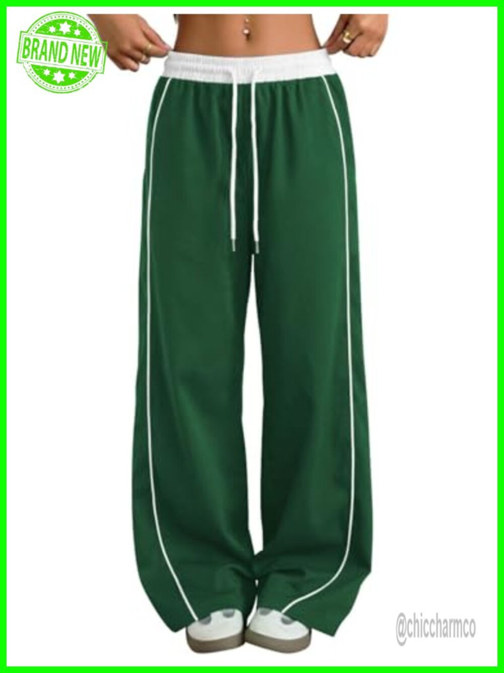 ZAFUL Parachute Pants Y2K Wide Leg High Waist Drawstring Cargo Track Pants